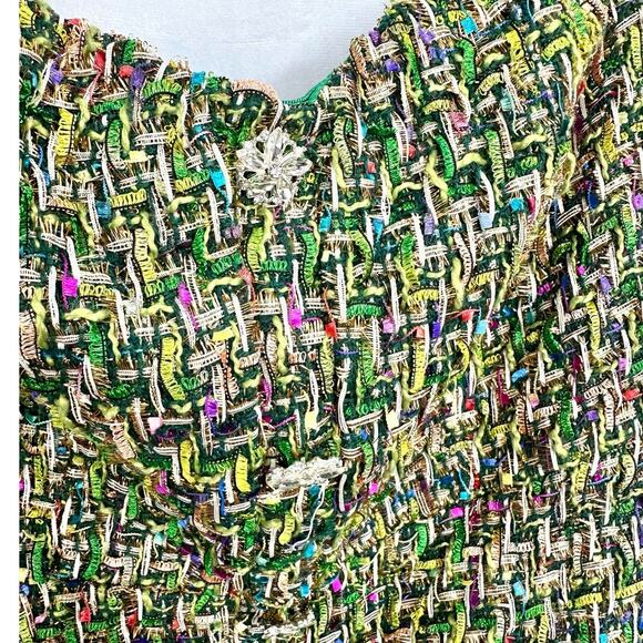 Fashion Nova Tanya Tweed Strapless Mini Dress in Green Pink size Medium NEW - Picture 3 of 7